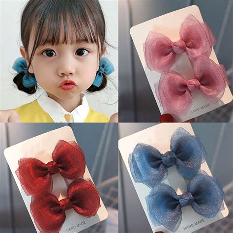 Set of Organza Bow hair clips girls/kids accessories - Mickeyminors.pk