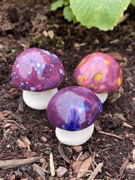 Fairy Mushrooms Fabulous Fungi Three Hand Crafted Ceramic Toadstools