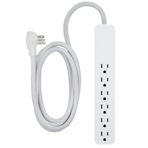 GE 6-Outlet Surge Protector with 6 ft. Braided Extension Cord, White ...