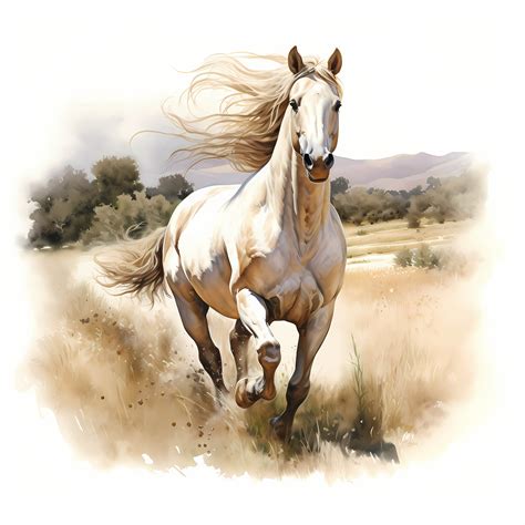 Galloping Horse Portrait Watercolor Clipart Bundle, Horse Running in Nature Illustration Set ...