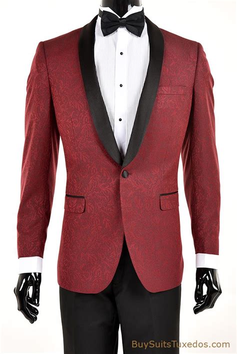 Burgundy Paisley Pattern Slim Fit Tuxedo Jacket Dinner Jacket Slim