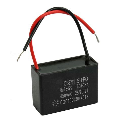 CBB61 SH 6uF 450VAC Motor Running Fan Capacitor Black W 2 Lead Wires SP