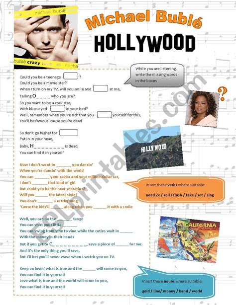 Michael Bublé Hollywood ESL worksheet by baiba