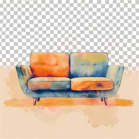 Premium PSD | A drawing of a couch with a blue and orange color