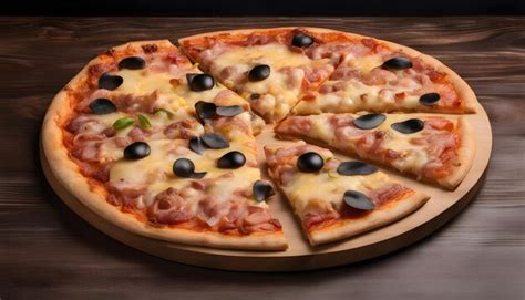 Premium Photo | A pizza with black olives and black olives on it