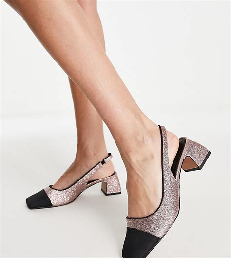 Asos Design Wide Fit Sally Toe Cap Slingback Block Heeled Shoes In