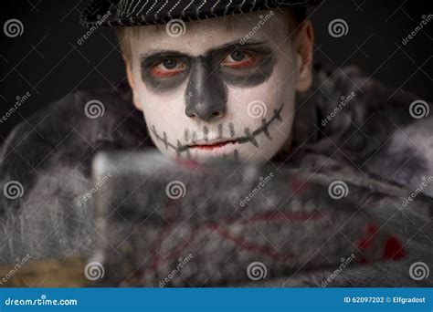 Young Man In Ghoulish Halloween Makeup Stock Photo Image Of Ghoulish