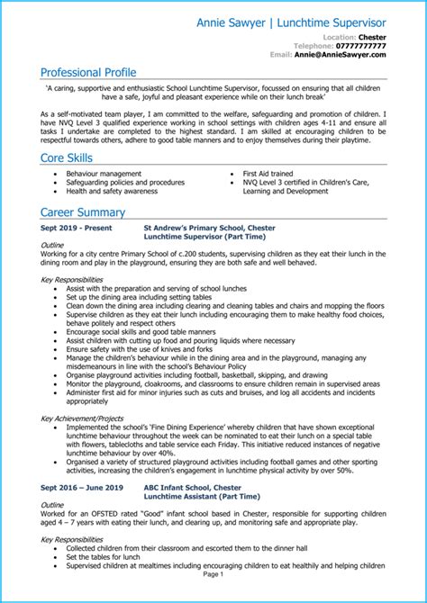 Lunchtime Supervisor Cv Example In Depth Guide Land The Best Jobs