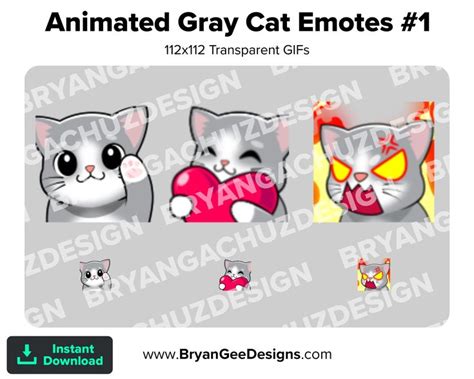 Animated Gray Cat Twitch Emotes For Streaming Wave Love Rage Youtube