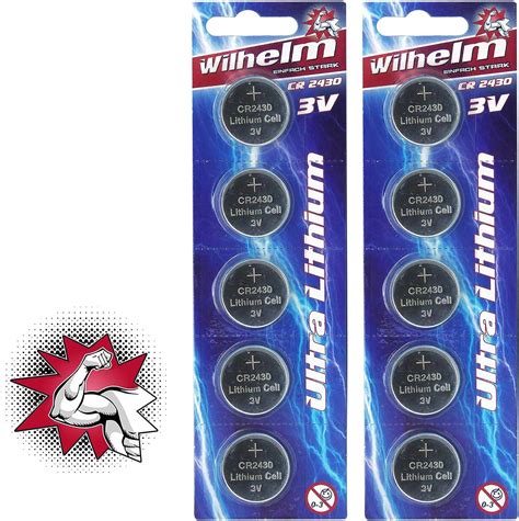 10 x CR2430 WILHELM Lithium knoopcel 3V 270mAh ø24 3x3 0mm batterij DL