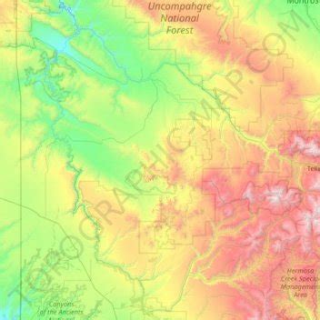 San Miguel County topographic map, elevation, relief