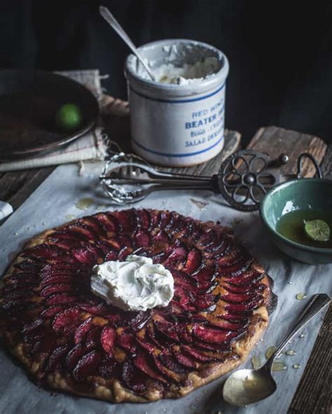 Plum Tart With Mascarpone Cane Syrup And Honey Glaze Kitchen Wrangler