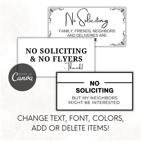 No Soliciting Sign Template, Editable & Printable 6 Signs SVG, Outside