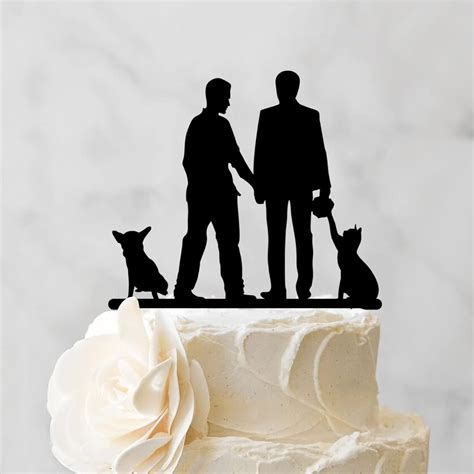 Decoración para tartas gay con silueta de boda con gato esfinge y borde Collie pareja del mismo