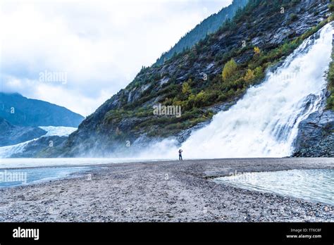 Nugget Falls, also known as Nugget Creek Falls or Mendenhall Glacier Falls, a waterfall ...