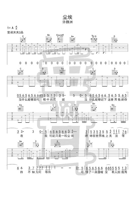 许魏洲《尘埃》吉他谱吉他弹唱谱吉他弹唱打谱啦