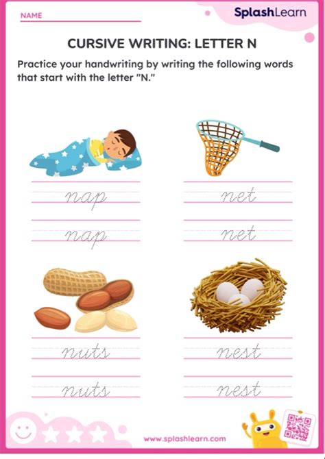 Cursive Writing Letter N — Printable Ela Worksheet