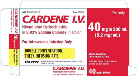 Cardene Injection Package Insert Prescribing Information