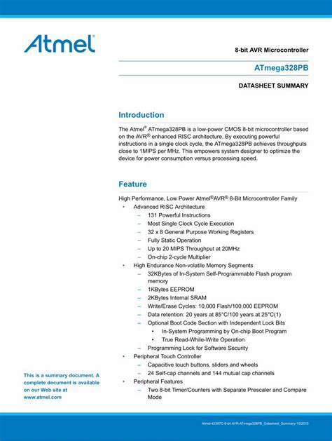 PDF Introduction Feature8 Bit AVR Microcontroller ATmega328PB