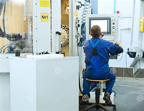 Worker Operating Cnc Machine Center Stock Image Image Of Machine