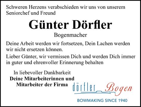 Traueranzeigen von Günter Dörfler trauer nn de