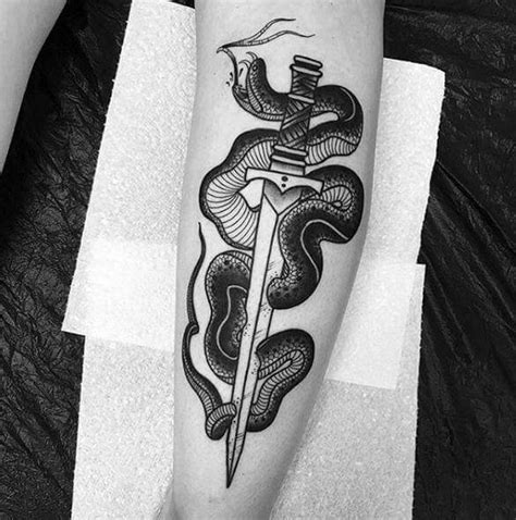 50 Dangerous Snake Dagger Tattoo Ideas For Men