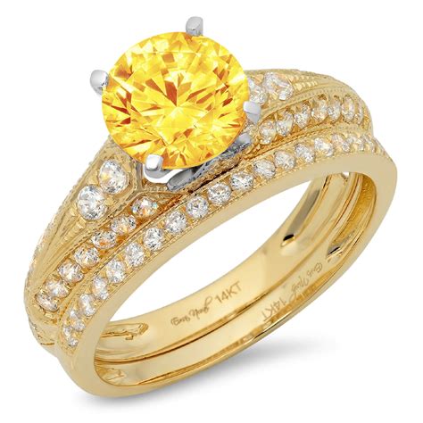 Clara Pucci 18K Yellow White Gold Round Cut 1 5Ct Natural Citrine