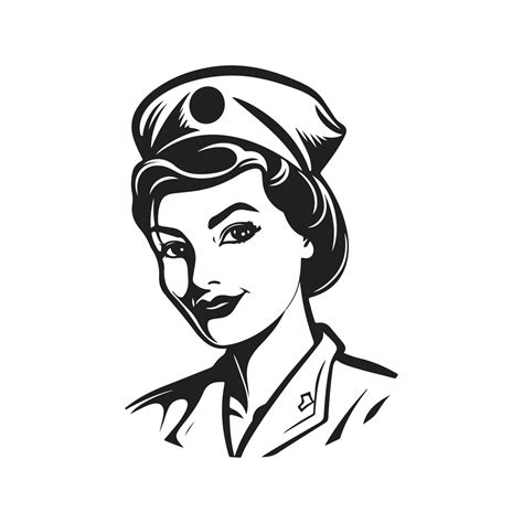 nurse, logo concept black and white color, hand drawn illustration ...