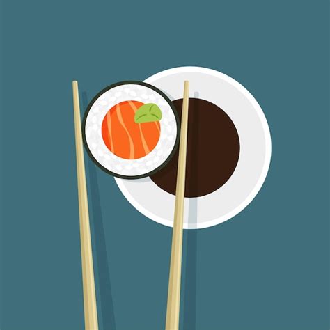 Premium Vector Japanese Maki Roll With Salmon Chopsticks Holding