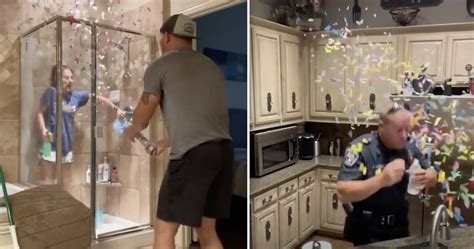 Couple Hilariously Prank Each Other With Confetti Cannons