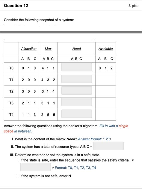 Solved Consider The Following Snapshot Of A System Answer Chegg