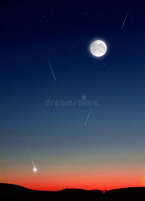 Shooting Stars In Night Sky Stock Photo - Image of trail, twilight ...