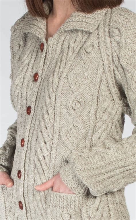 Ladies Luxury Hand Knitted Aran Cardigan Ness Scotweb Knitting Women Cardigan Knit