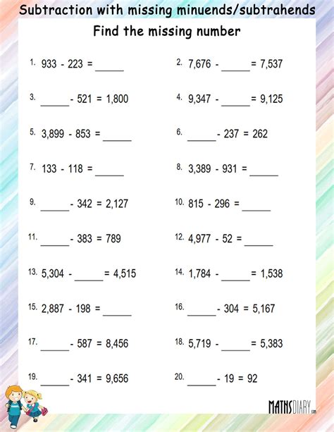 Subtraction With Missing Minuend And Subtrahend Worksheets Math