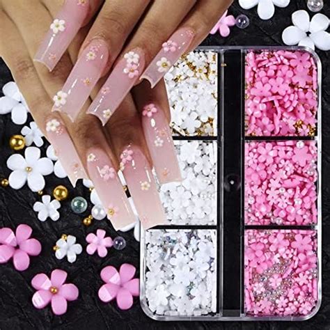 Amazon Spexart D Flower Nail Art Charms White Pink Nail Charms