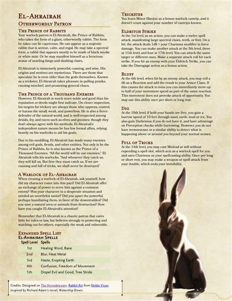 El-Ahrairah: A Watership Down inspired warlock patron! Channel your ...