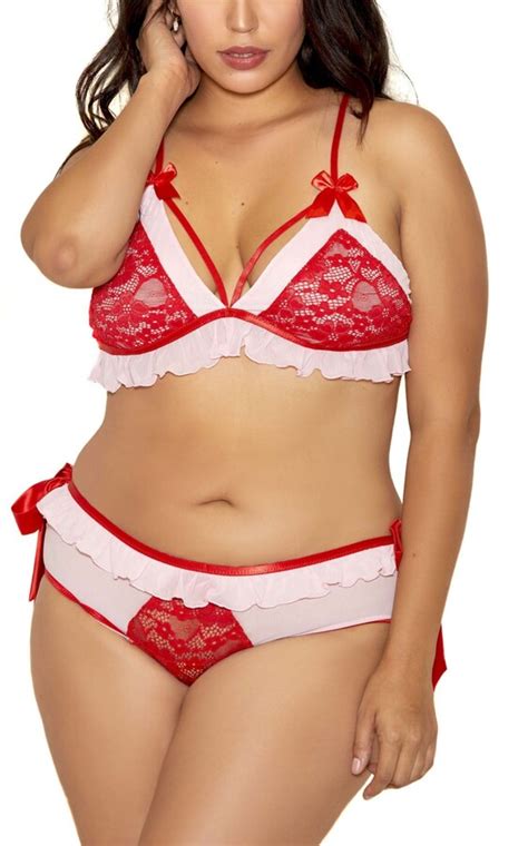 ICollection Plus Size I M Yours Lace And Ruffle 2 Piece Lingerie Set ShopStyle