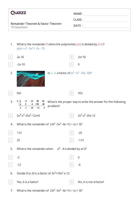 Solved S Lesson #6: Remainder and Factor Theorem Date: L.G. ... - Worksheets Library