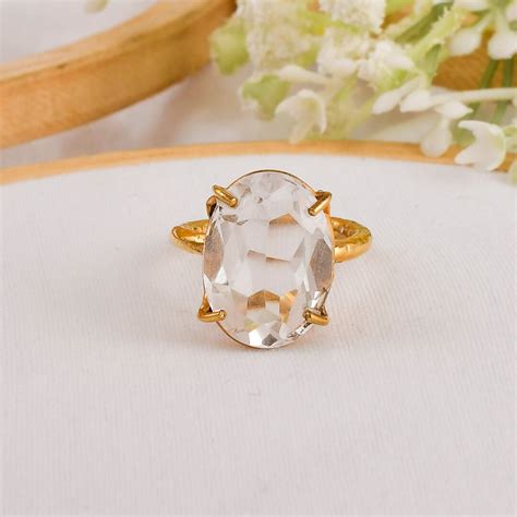 Kristall Quarz Ring Gold Vermeil Ring Geschliffener Stein Ring