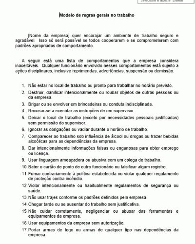 Modelo De Regras Normas Condutas Gerais Do Empregado No Trabalho