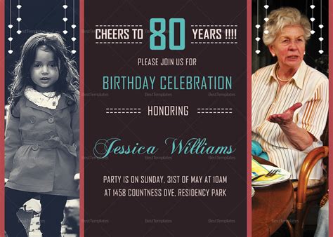 80TH Birthday Invitation Design Template in Word, PSD, Illustrator ...