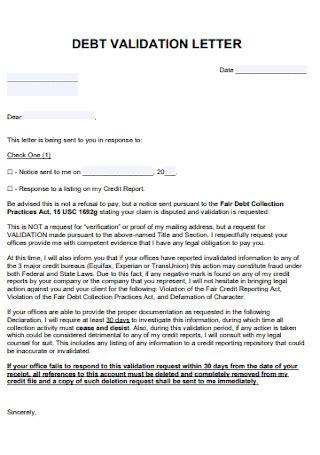 Sample Debt Validation Letters In Pdf Ms Word