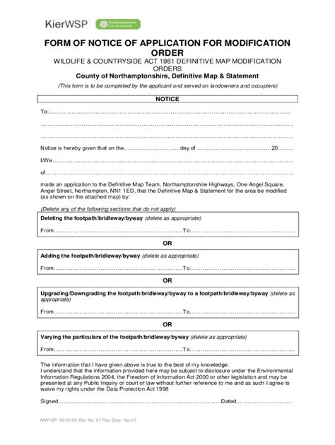 Fillable Online Northamptonshire Gov Form Application To Be