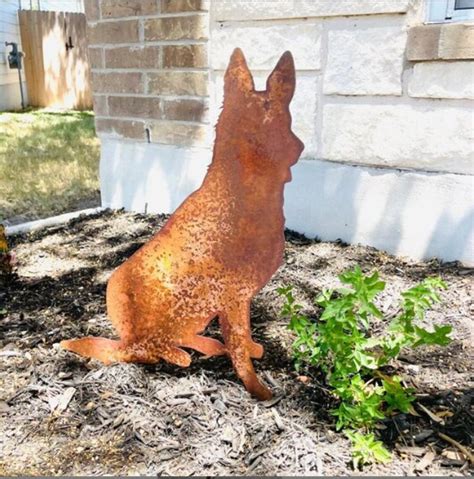 Charming Rustic Metal German Shepherd Garden Sculpture Weathered