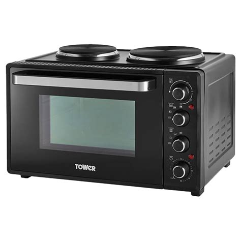 Tower T14044 Black Mini Oven With Hot Plates 32L Wilko