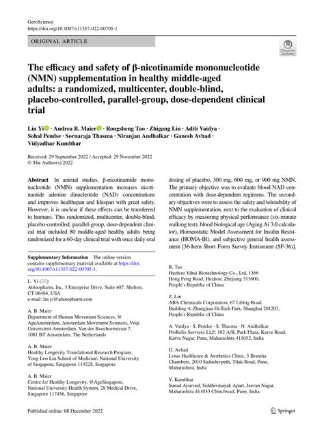 Pdf The Efficacy And Safety Of β Nicotinamide Mononucleotide Nmn