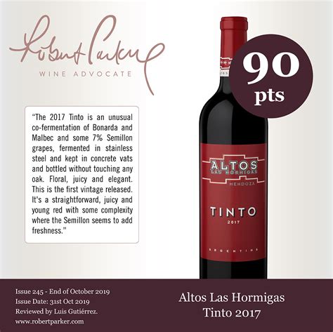 2019 Robert Parker Wine Advocate 90 Points Altos Las Hormigas