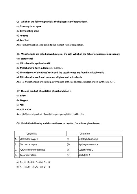 Solution Class Biology Respiration In Plants Studypool