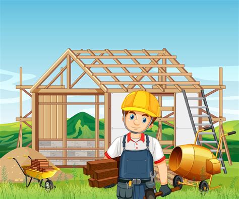 Cartoon scene of building construction site 6765569 Vector Art at Vecteezy