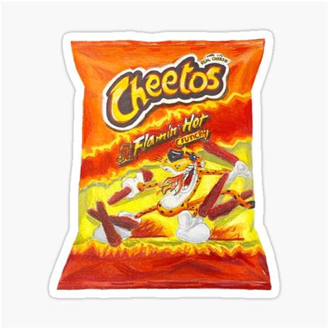 A Clipart Image Of A Cheetos Flamin Hot Crunchy Bag Featuring A Fiery Cheetah Character